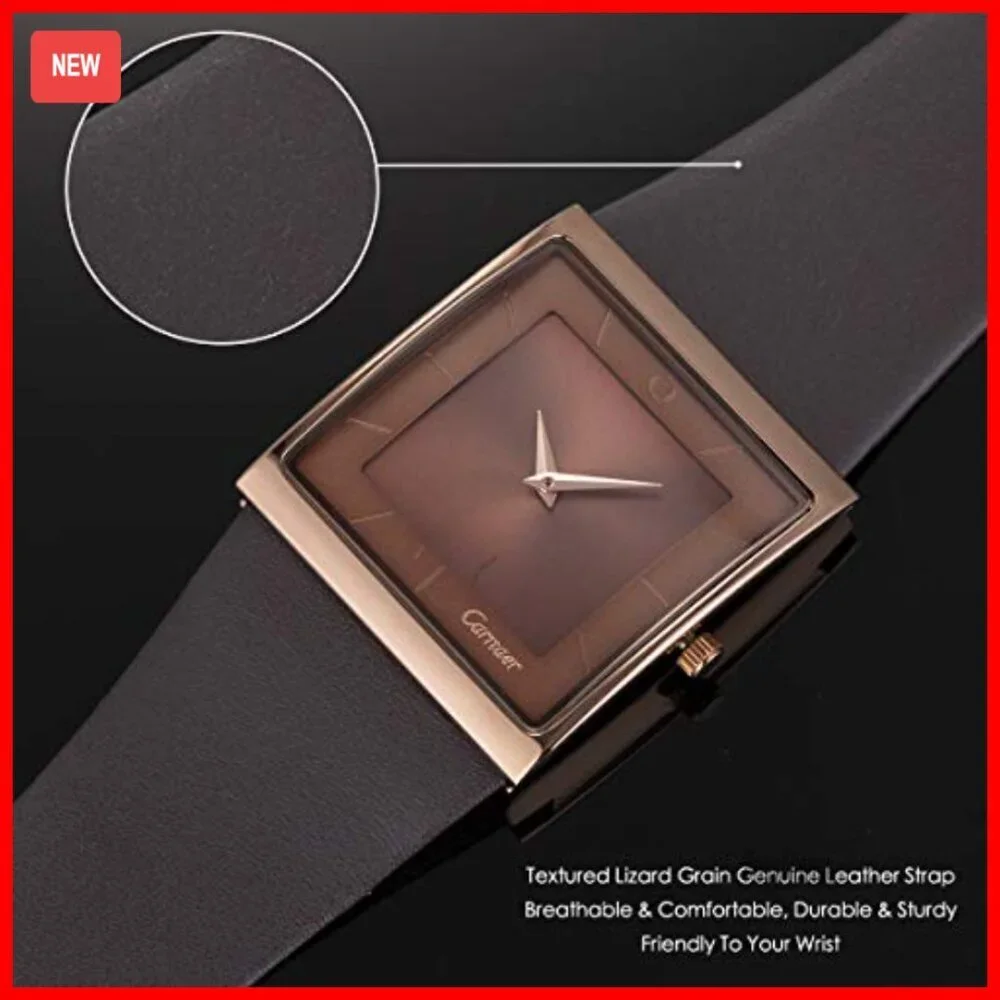 Men's Square Quartz Watch Leather Strap Business Casual Analog